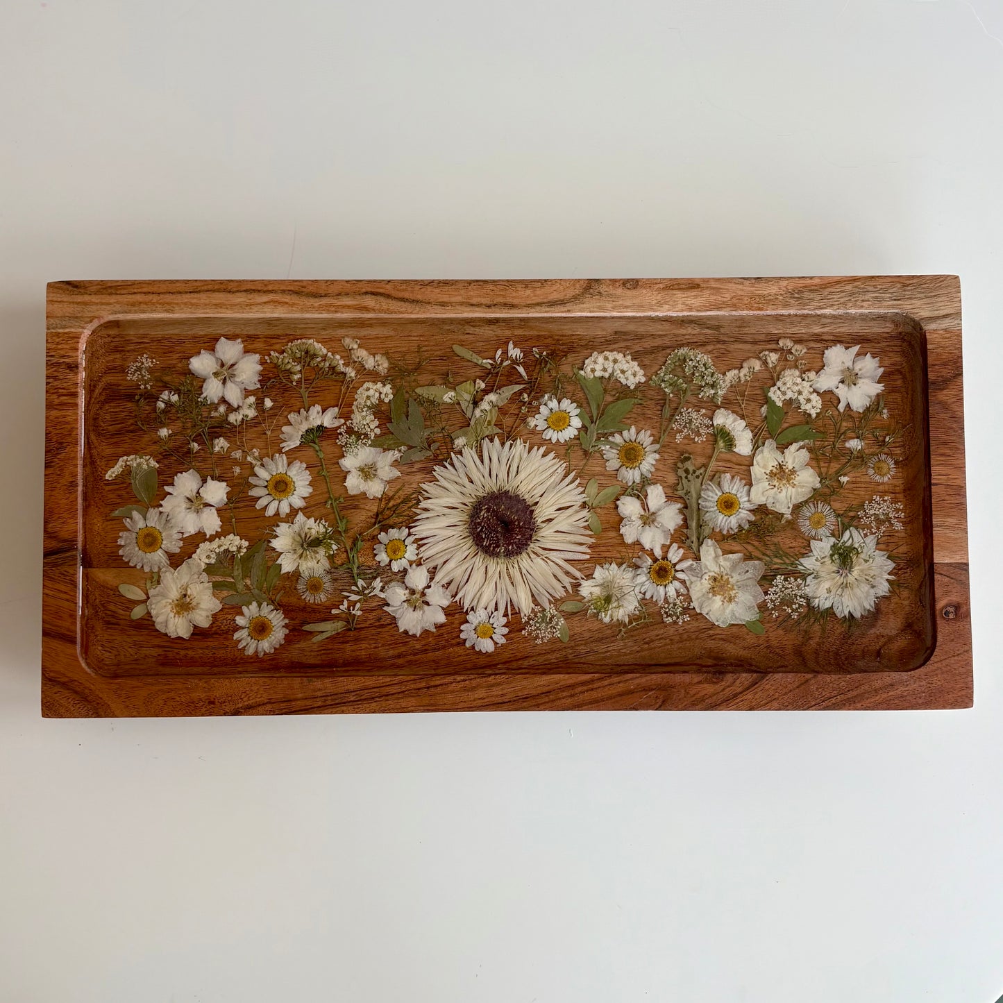 Rectangle Raised Wood Floral Tray