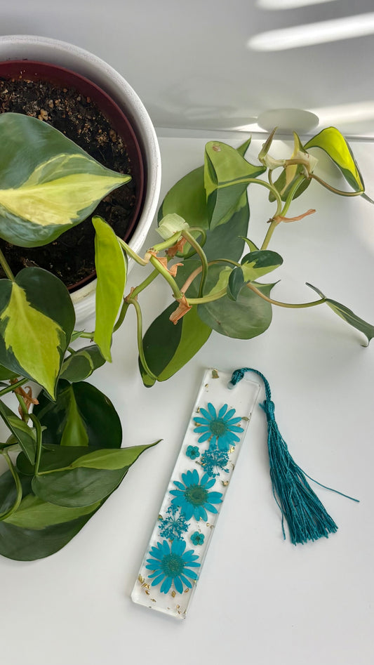 Teal Blue Floral Bookmark