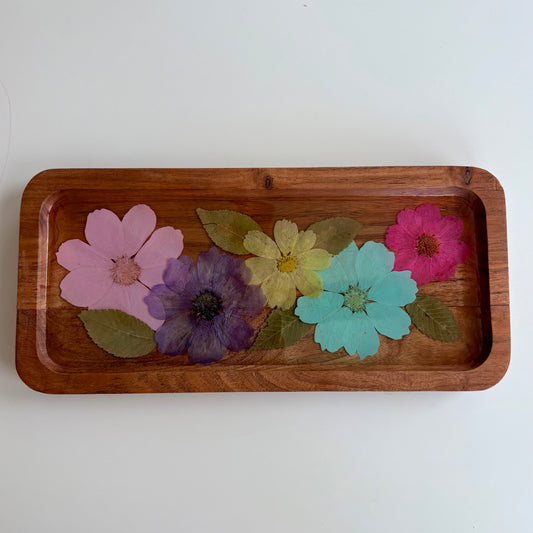 Medium Rectangle Wood Floral Tray