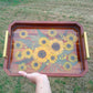 Large Serving Wood Floral Tray