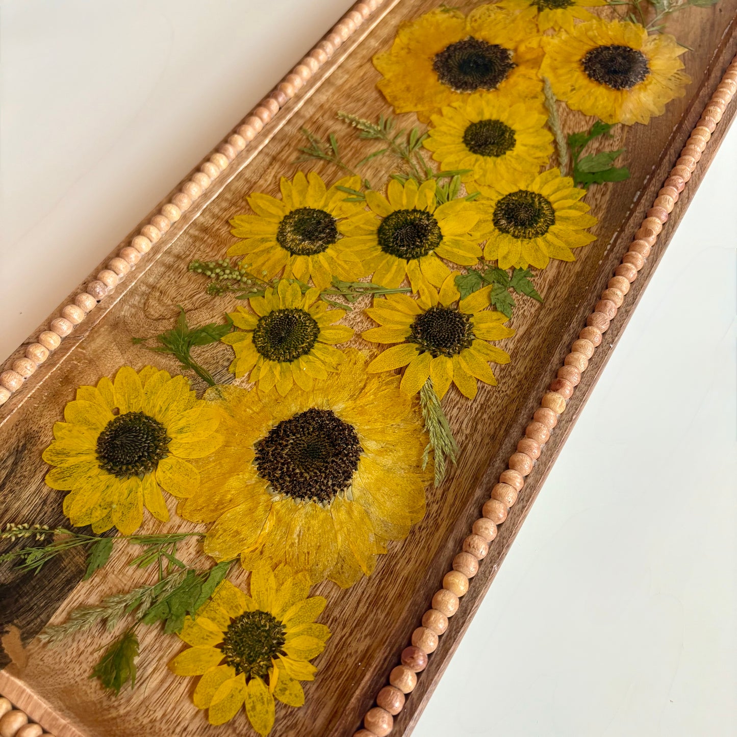 Raised Beaded Wood Floral Tray