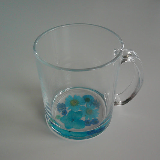 Blue Floral Glass Mug