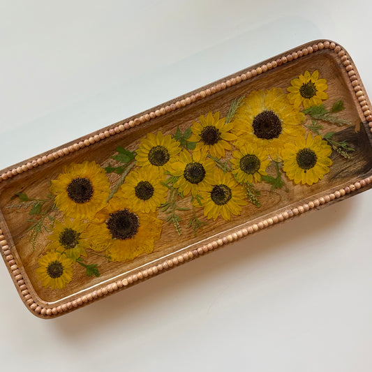 Raised Beaded Wood Floral Tray