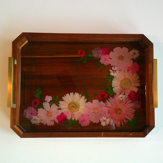 Large Serving Wood Floral Tray