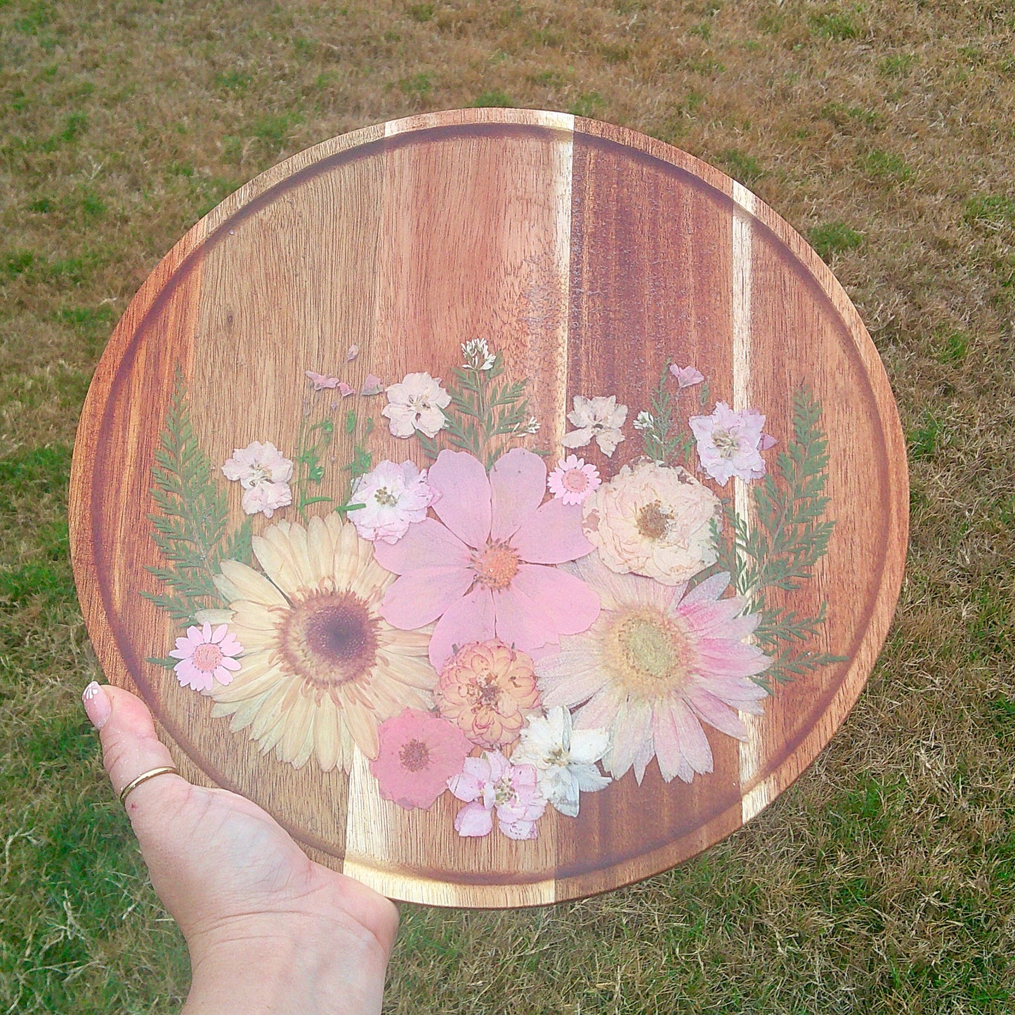 Round Wood Floral Platter