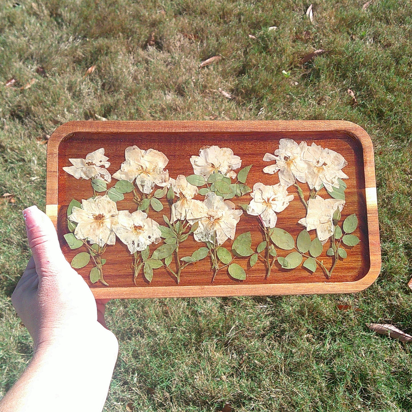 Small Rectangle Wood Floral Tray