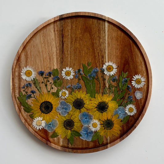 Round Wood Floral Platter
