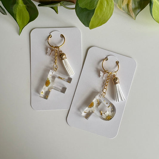 White Daisy Initial Keychain