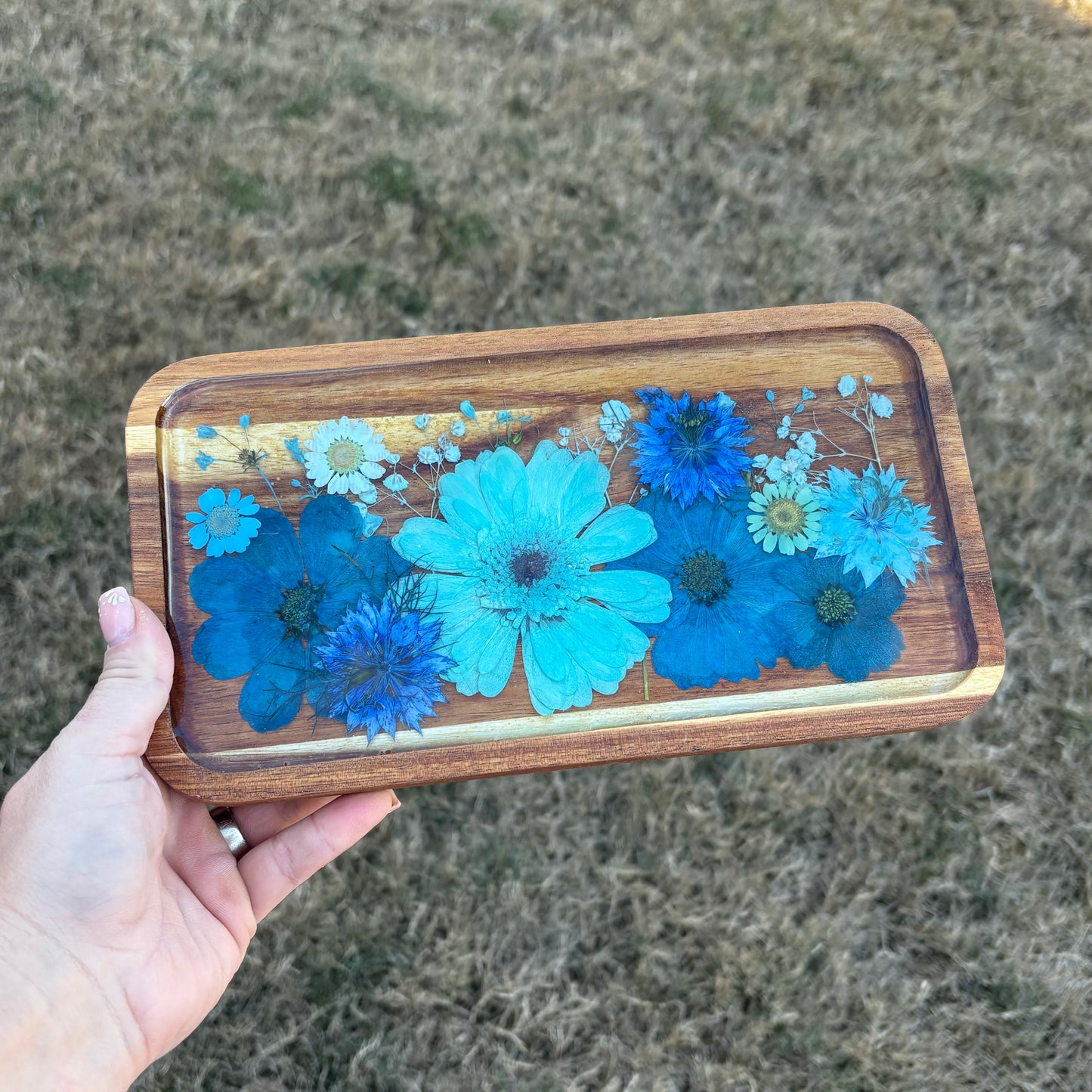 Small Rectangle Wood Floral Tray