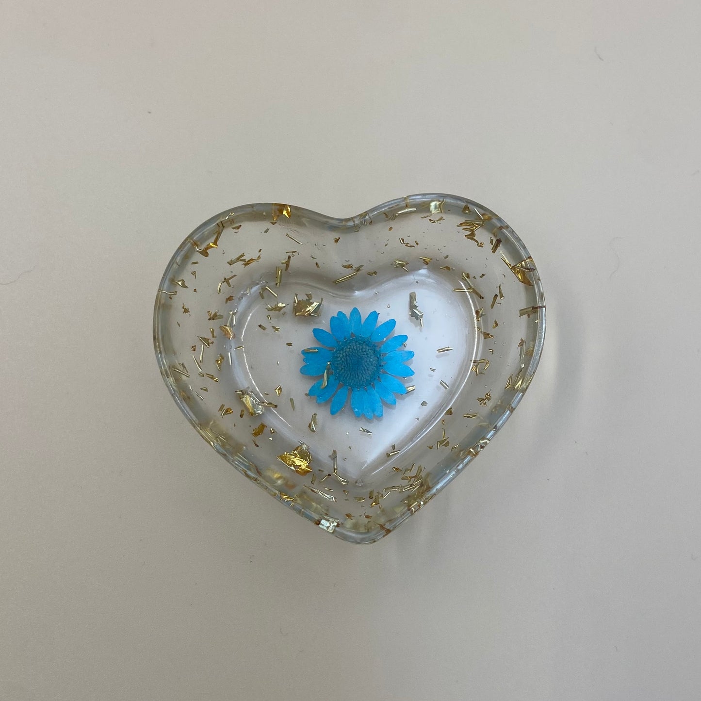 Teal Blue & Gold Flower Heart Dish