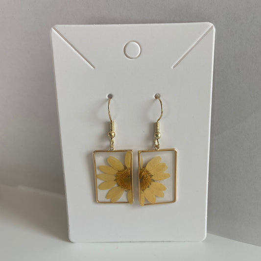 Small Yellow Rectangle Daisy Earrings