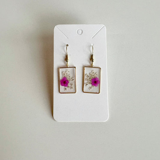 Small Magenta Rectangle Floral Earrings