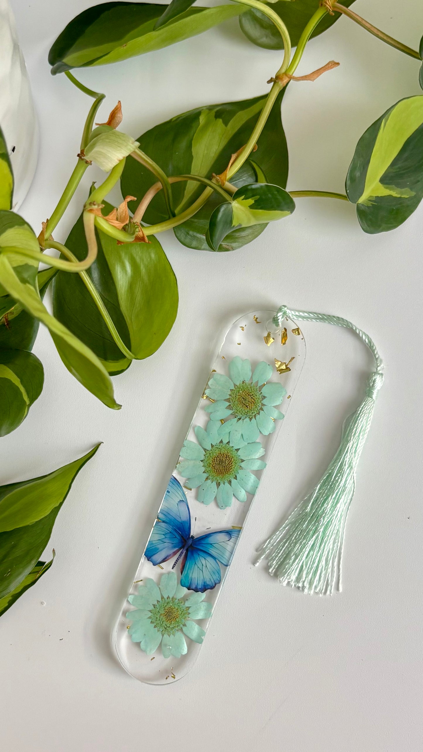 Teal Floral Butterfly Bookmark