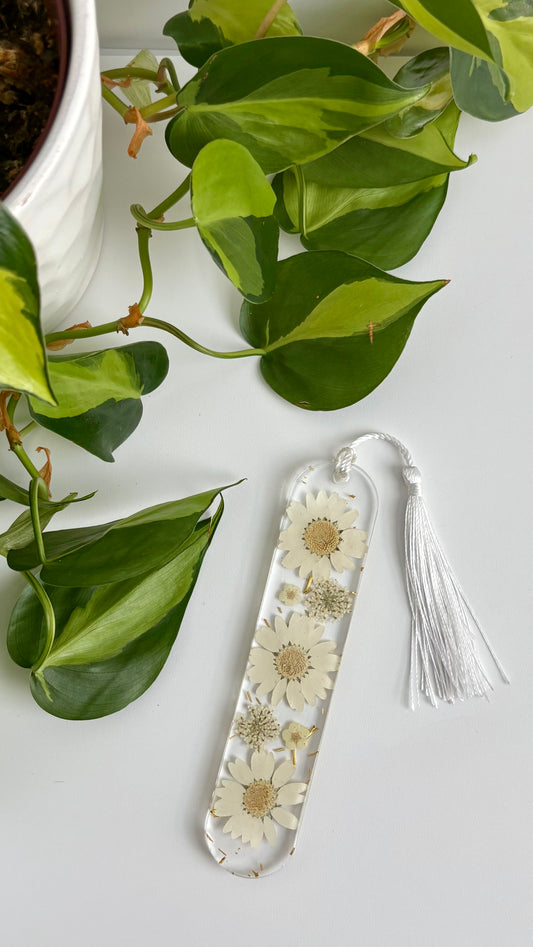 White Floral Curved Bookmark