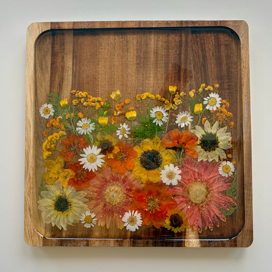 Square Wood Floral Tray