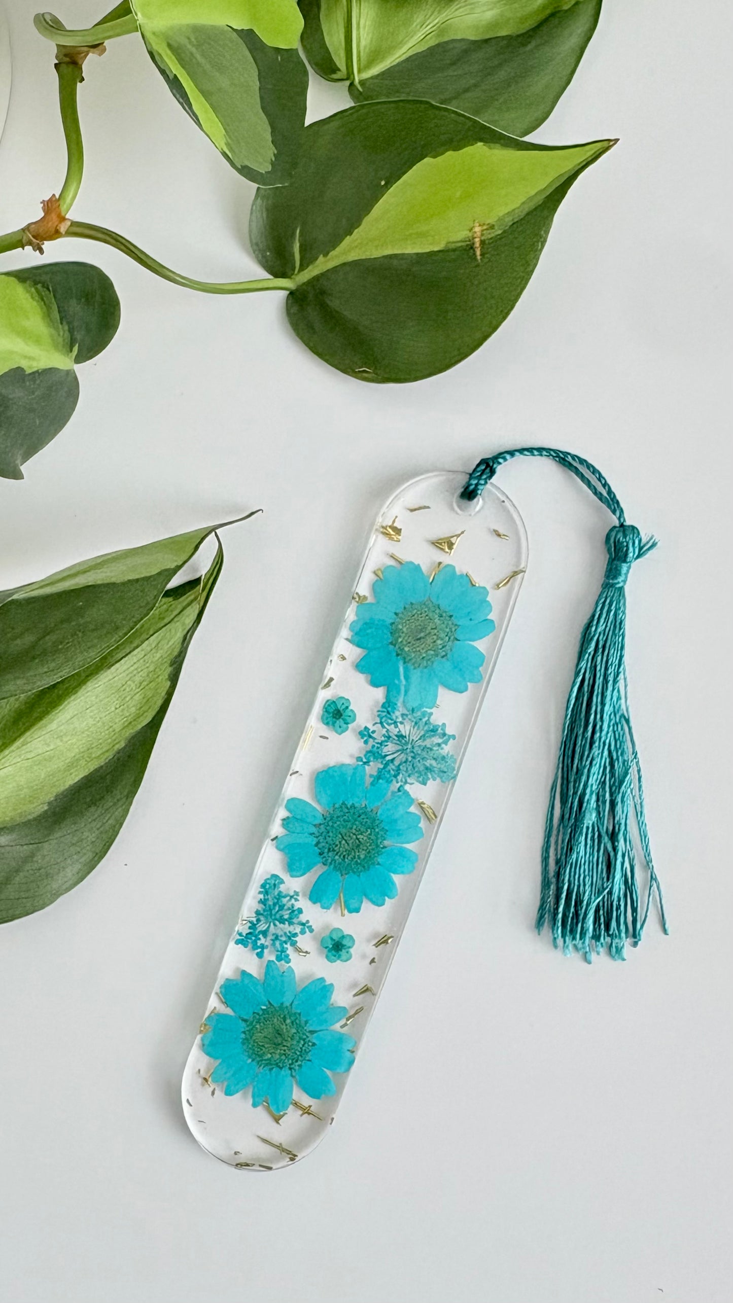 Teal Blue Floral Curved Bookmark