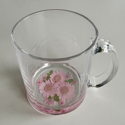 Pink Floral Glass Mug