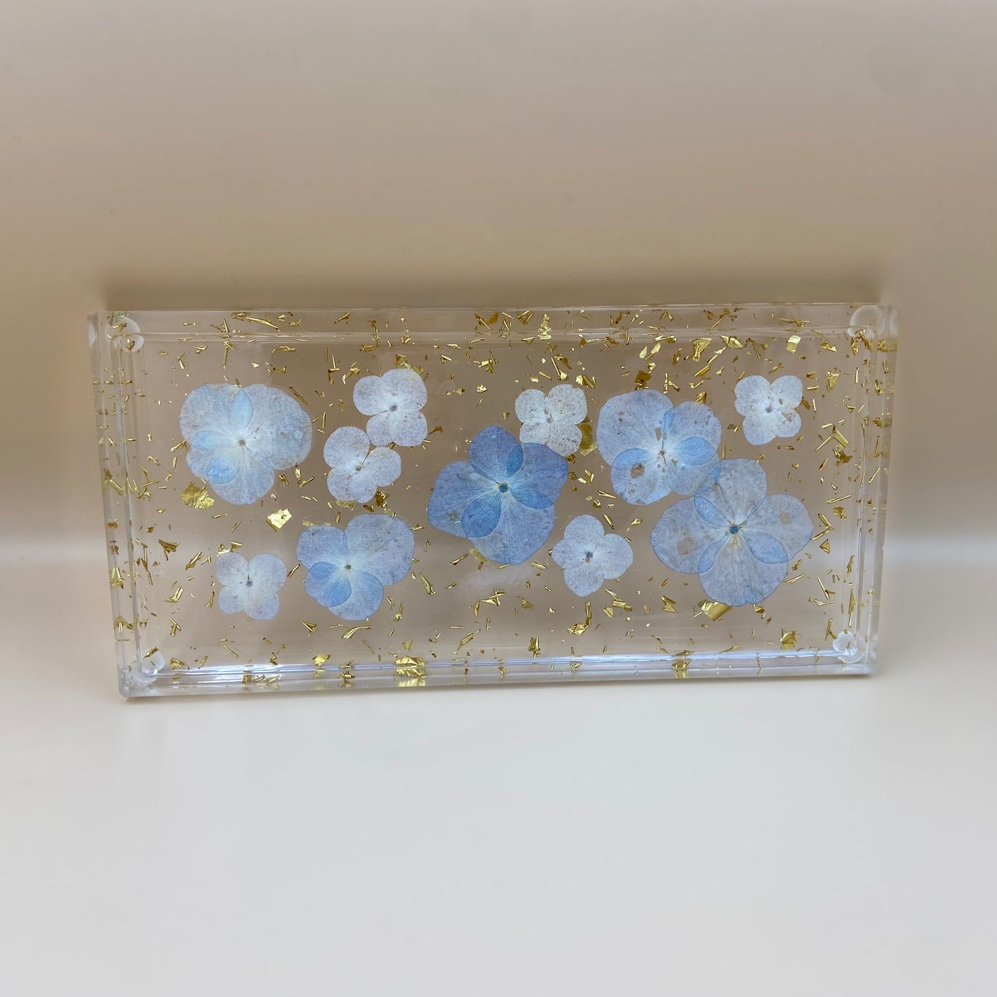 Large Rectangle Blue Hydrangea Trinket Tray