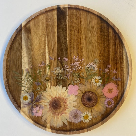 Round Wood Floral Platter