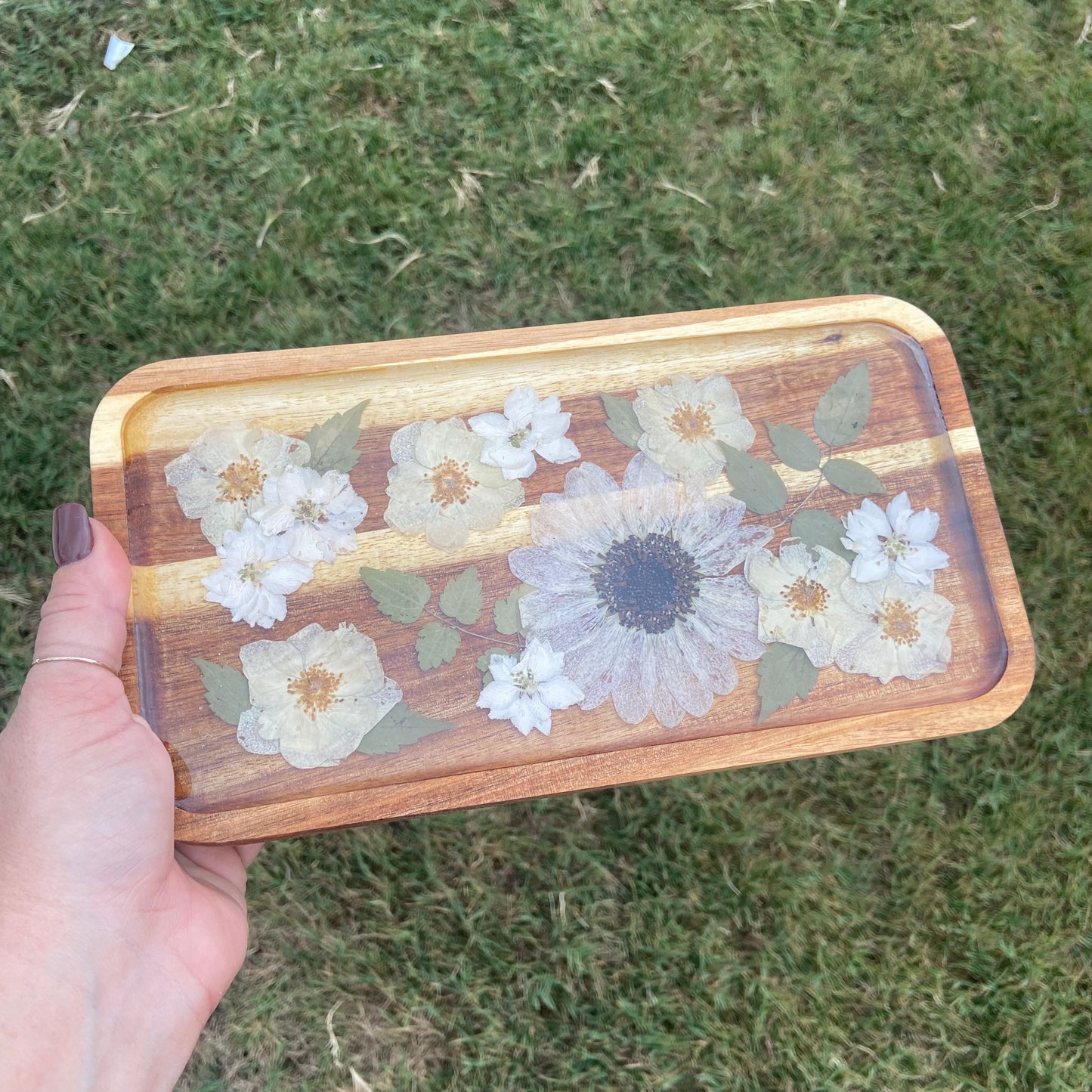 Small Rectangle Wood Floral Tray