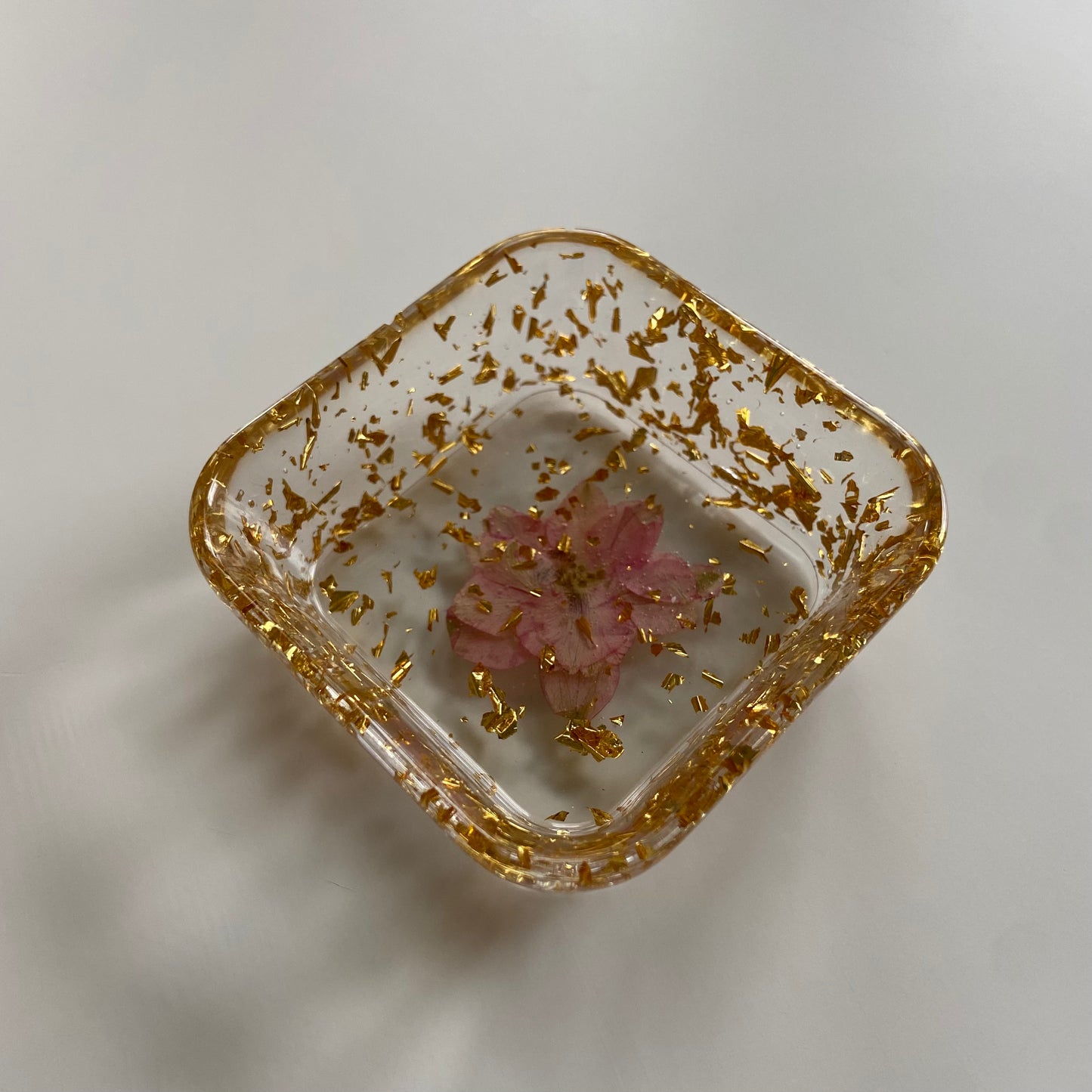 Pink Larkspur & Gold Flower Square Dish