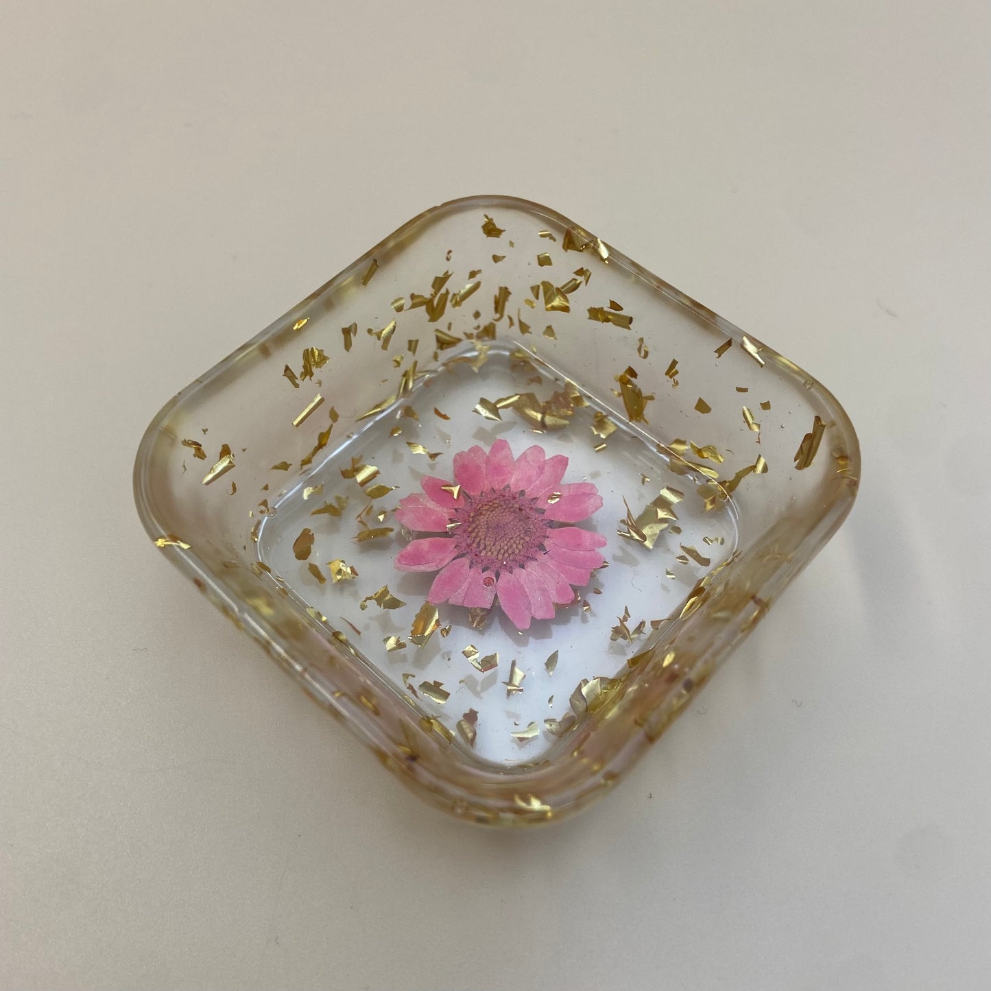 Pink & Gold Flower Square Dish