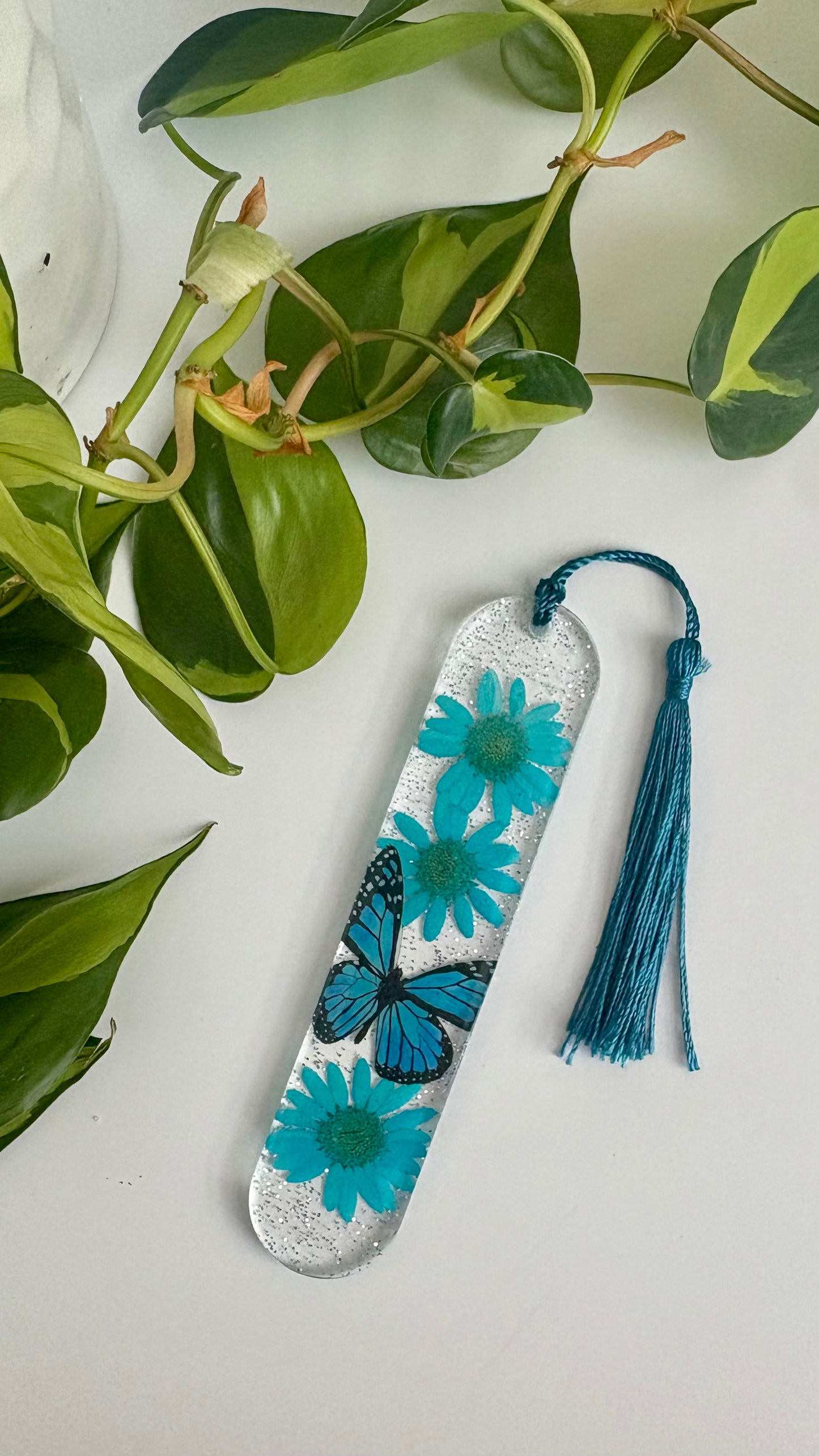 Teal Blue Floral Butterfly Bookmark