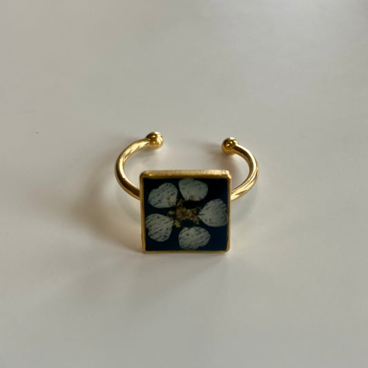 Adjustable Square Black Floral Ring