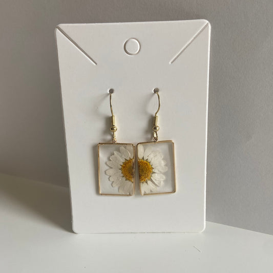 Small White Rectangle Daisy Earrings