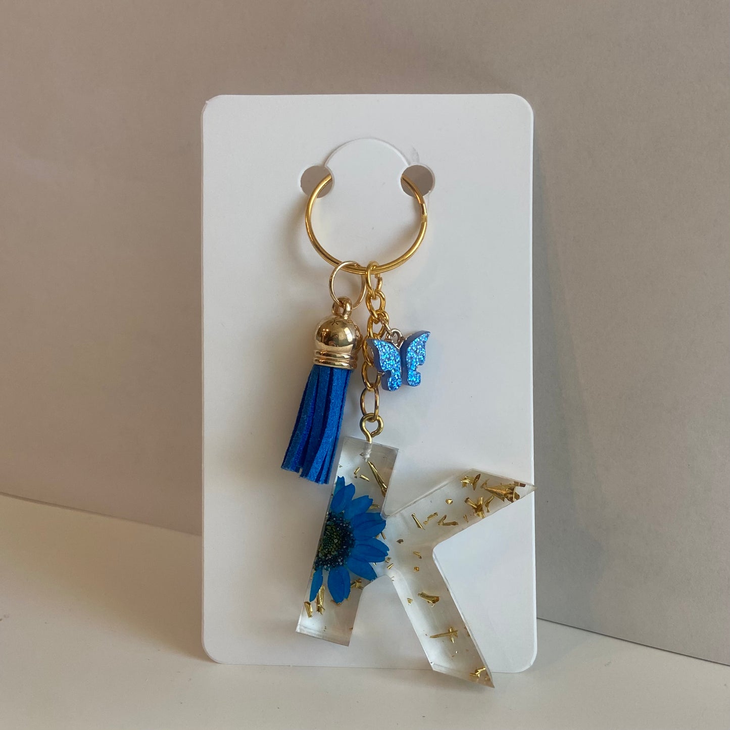 Blue Daisy Initial Keychain