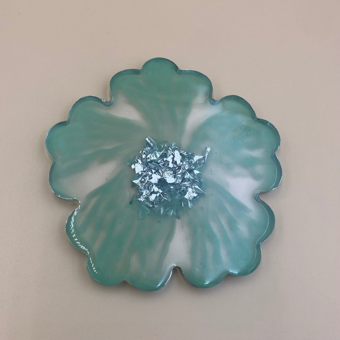 Teal & Silver Flower Coaster