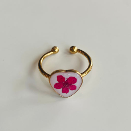 Adjustable Heart Flower Ring