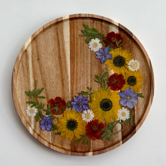 Round Wood Floral Platter