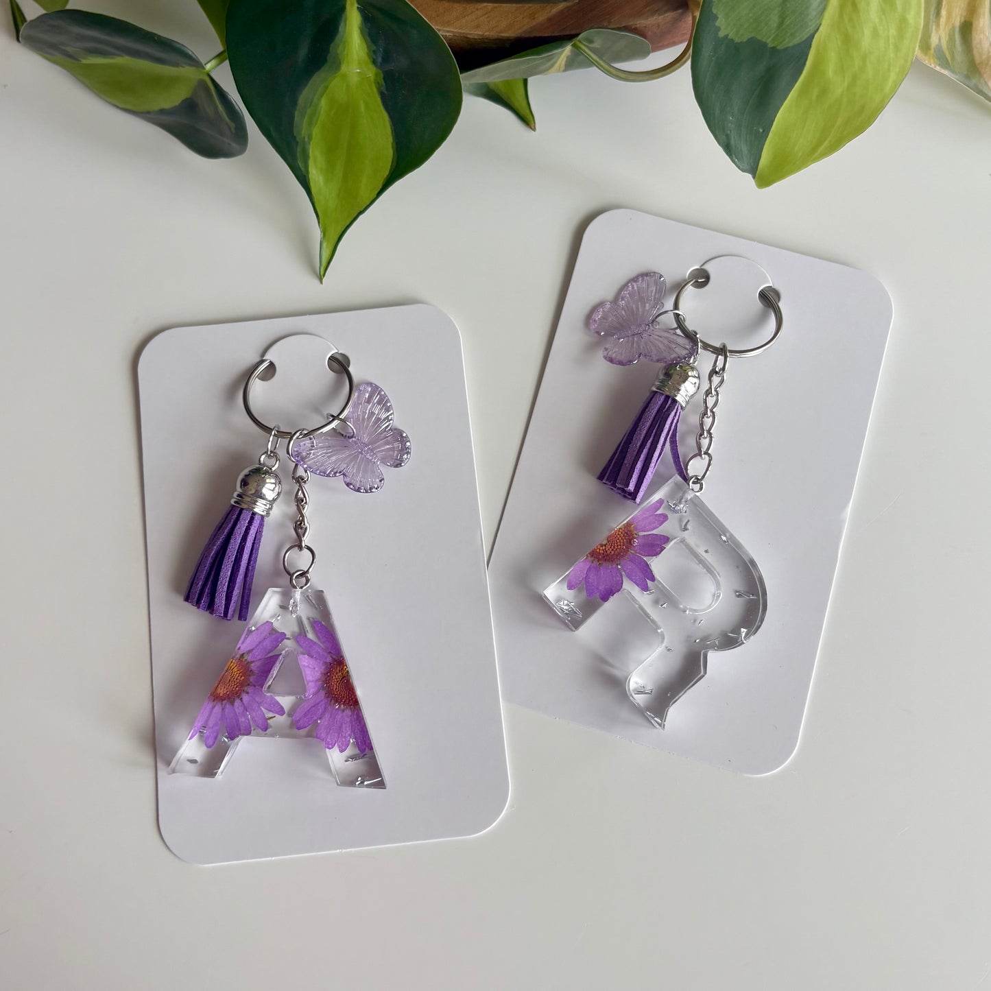 Purple Daisy Initial Keychain