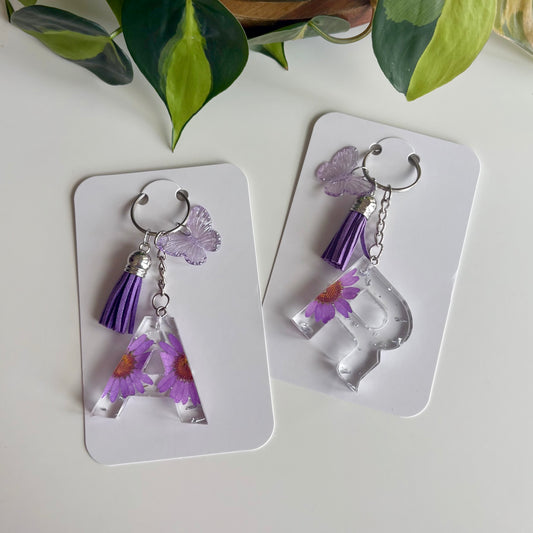Purple Daisy Initial Keychain
