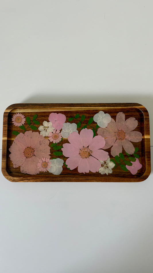 Small Rectangle Wood Floral Tray