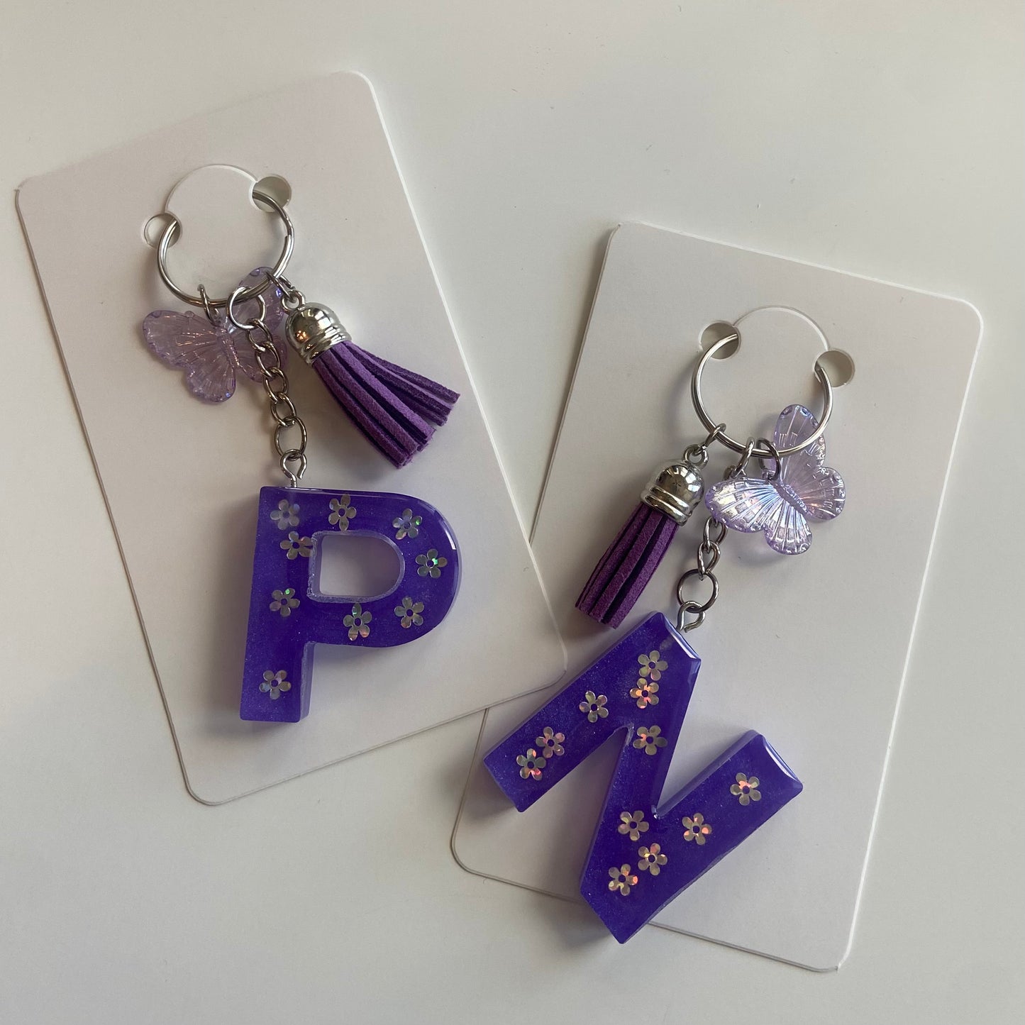 Purple Flower Initial Keychain