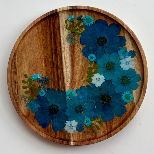 Round Wood Floral Platter