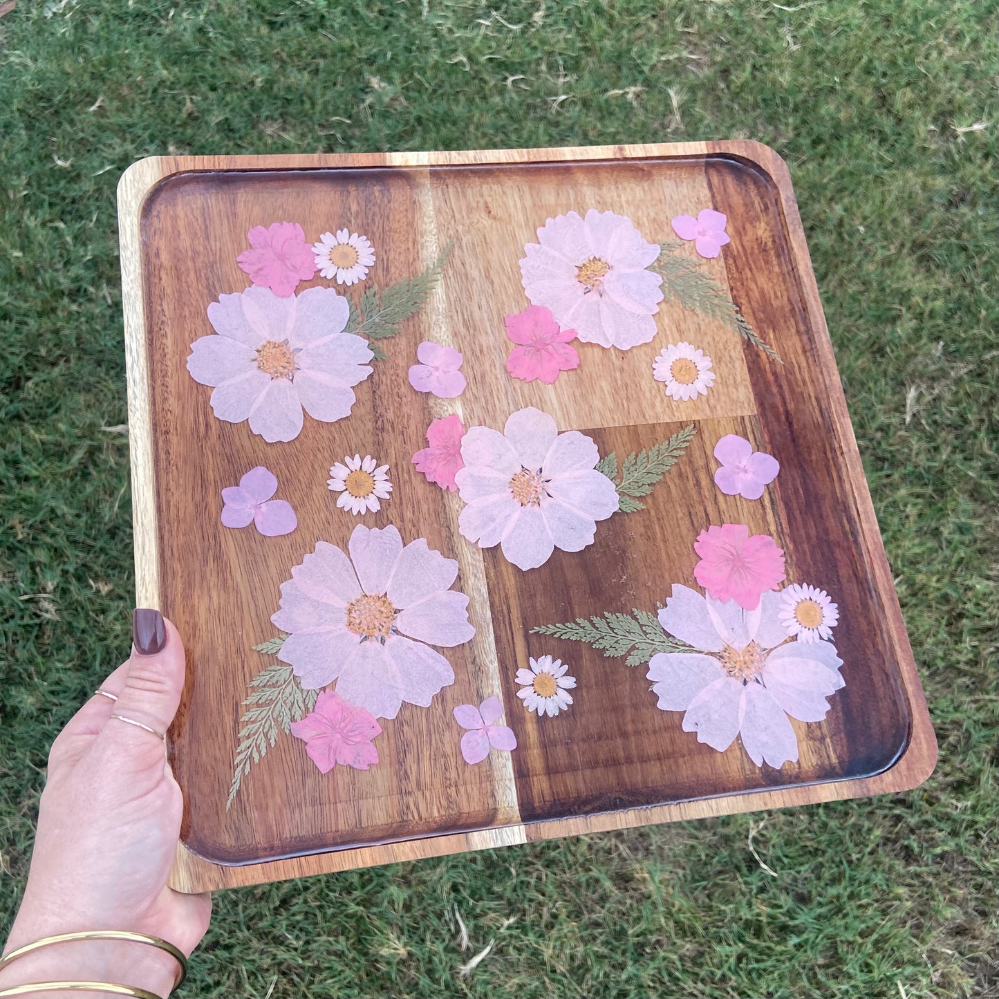 Square Wood Floral Tray