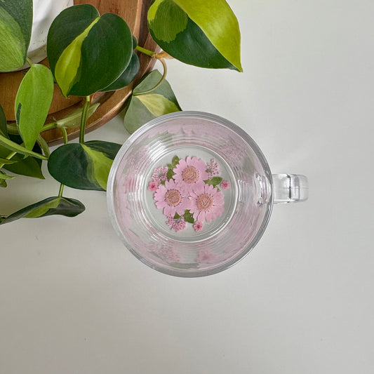 Pink Floral Glass Mug