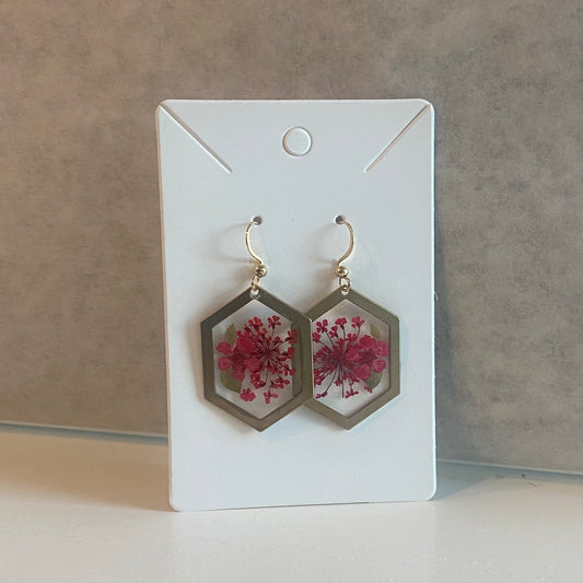 Large Hexagon Floral Earrings