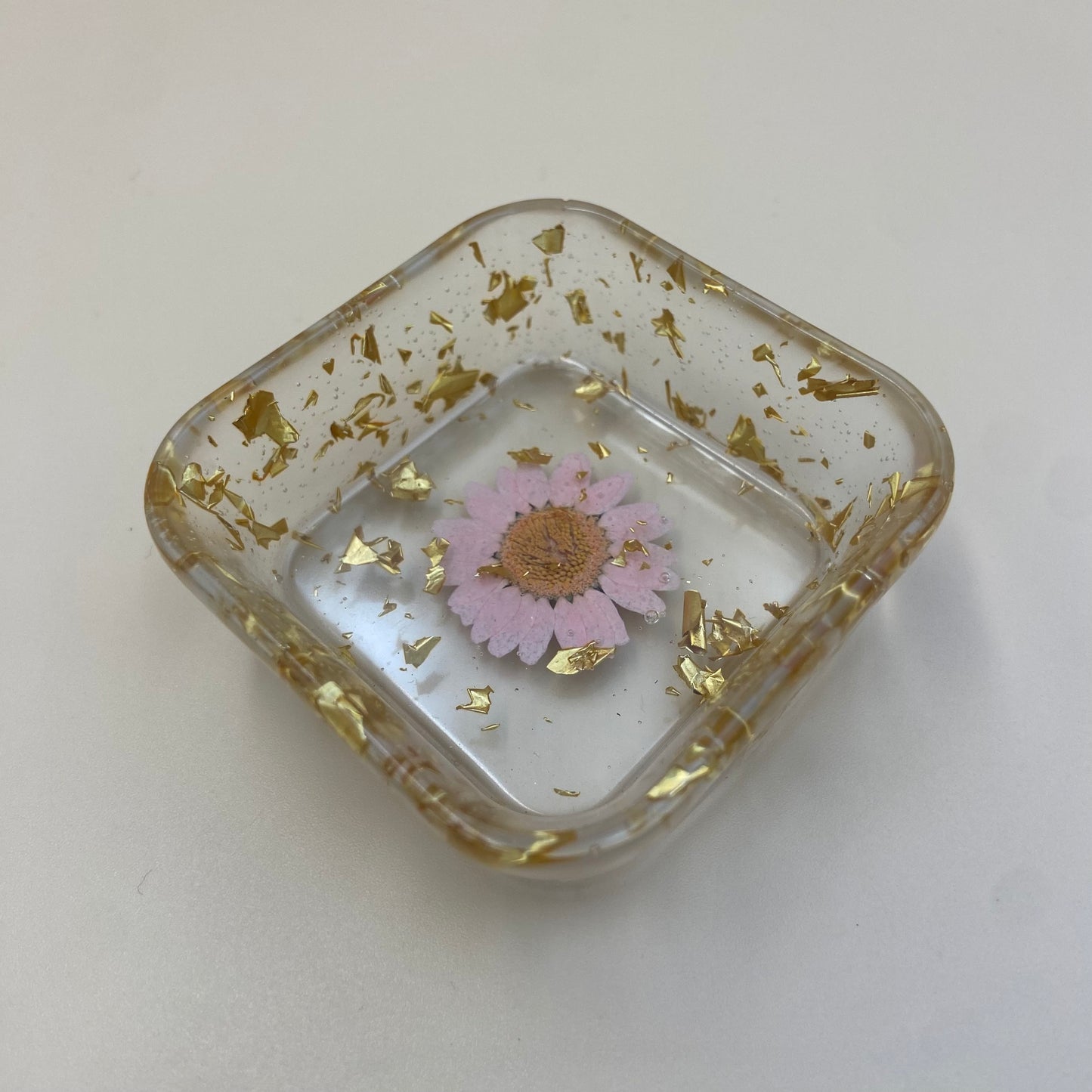 Light Pink Gold Flower Square Dish