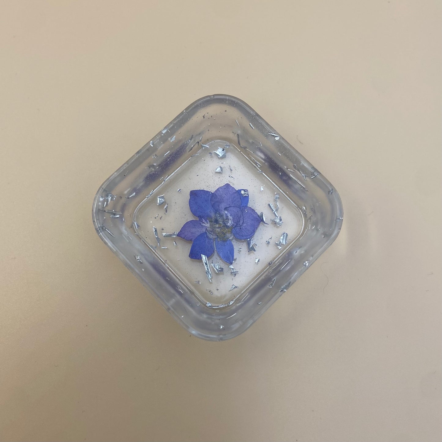 Periwinkle & Silver Flower Square Dish