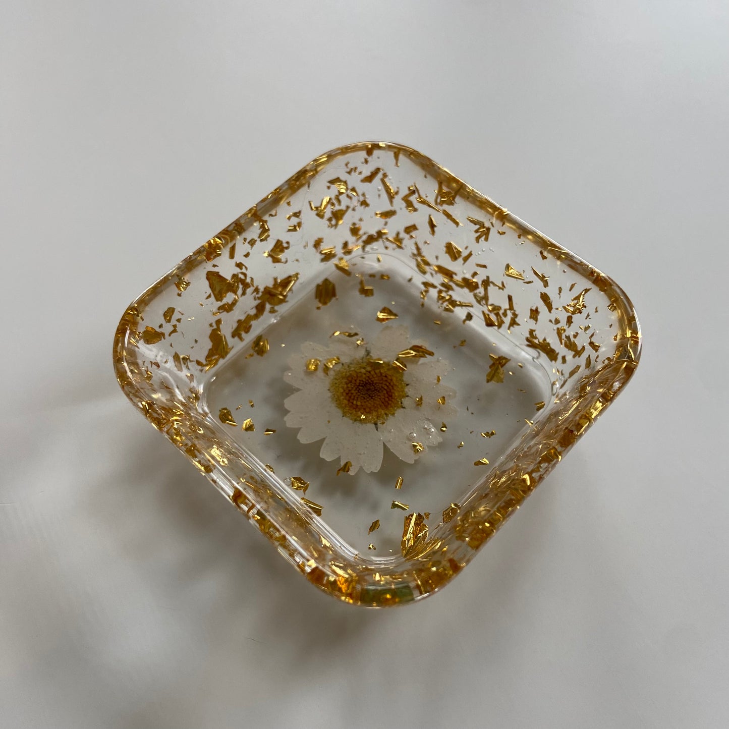 White & Gold Flower Square Dish