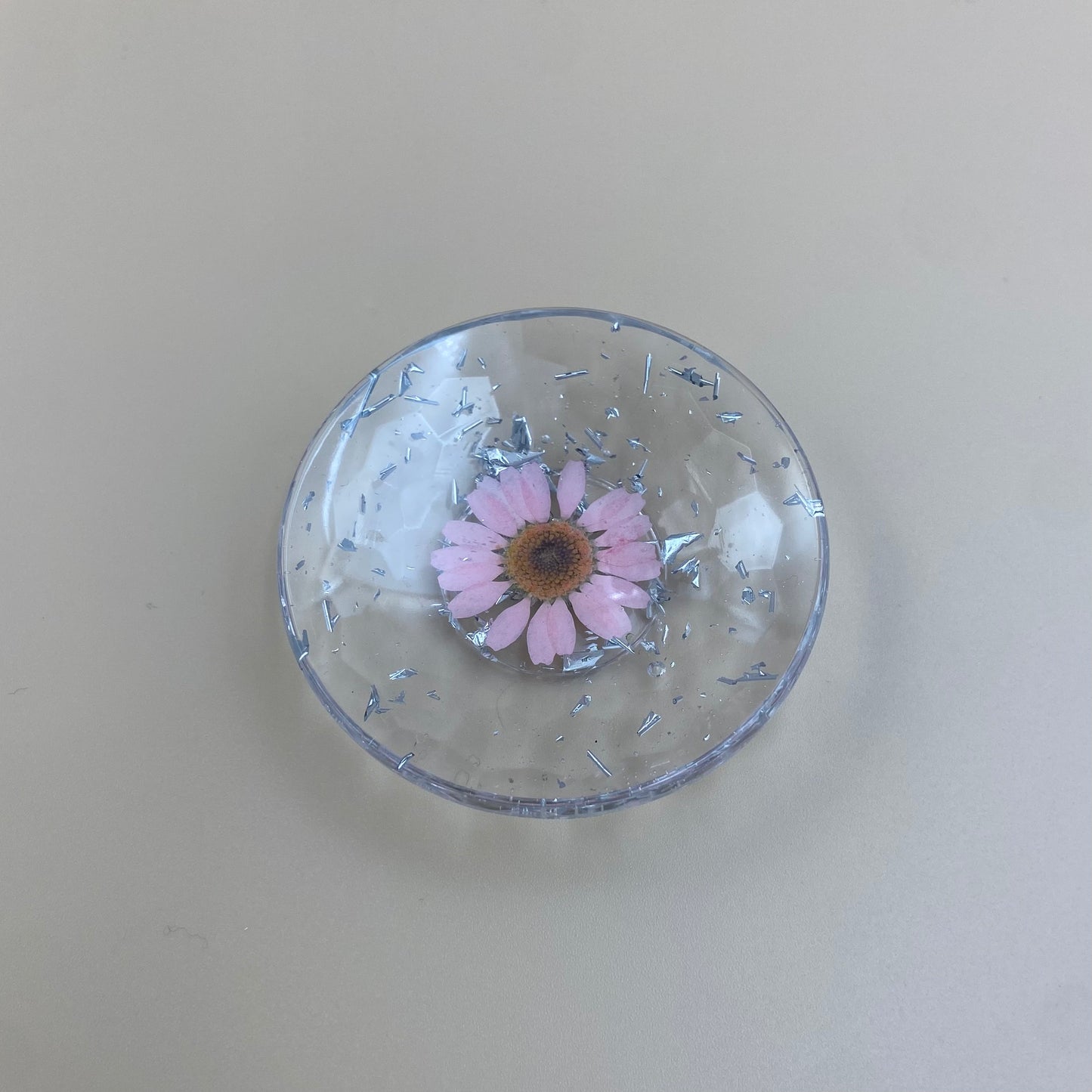 Light Pink & Silver Floral Ring Dish