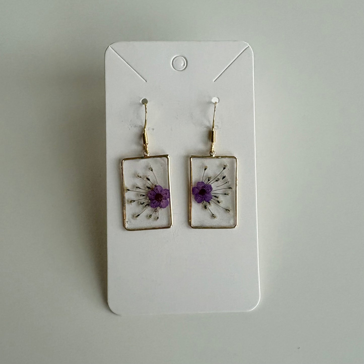 Small Purple Rectangle Floral Earrings