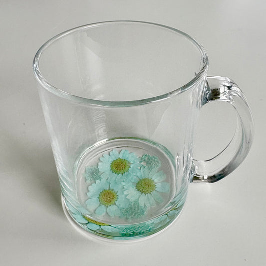 Teal Floral Glass Mug
