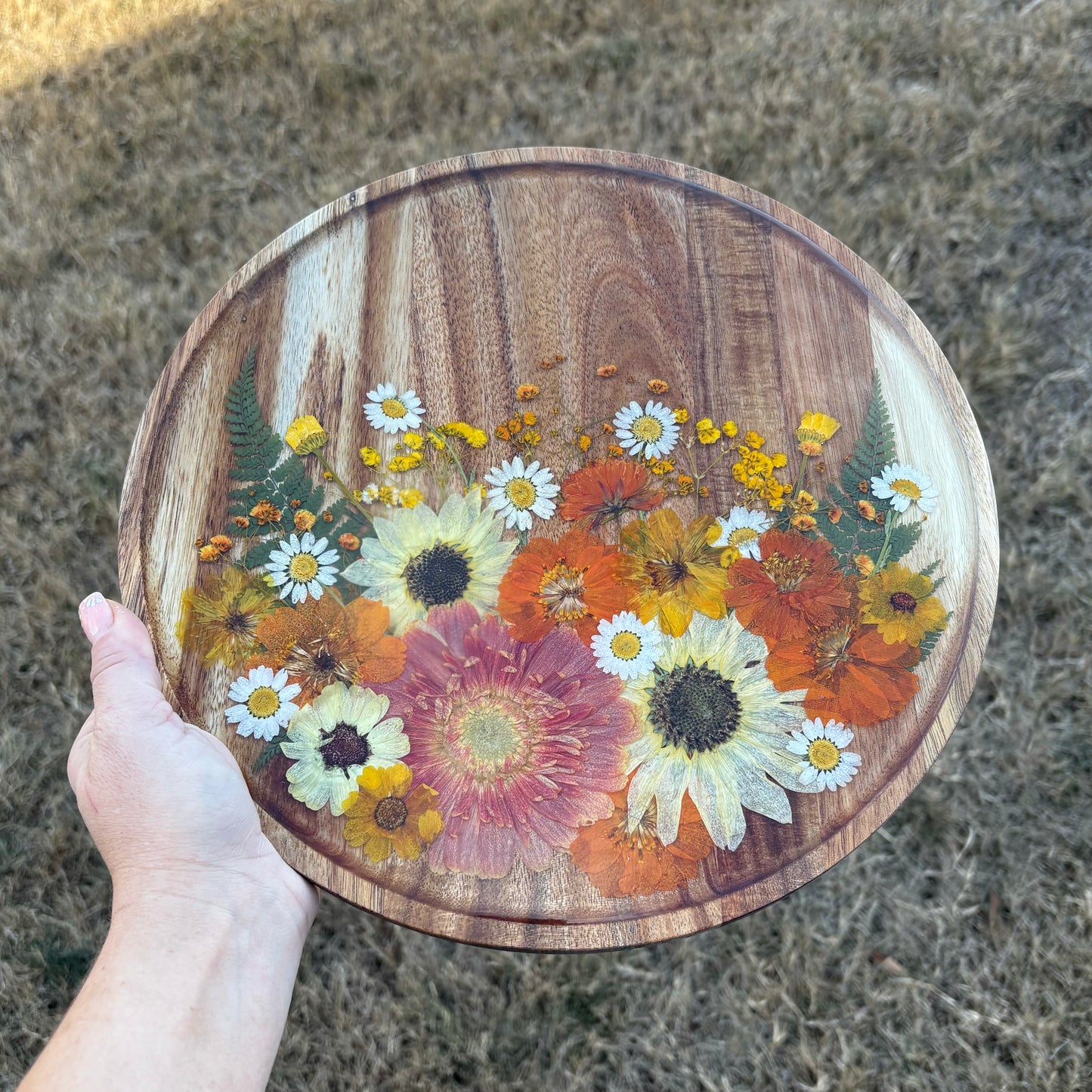 Round Wood Floral Platter