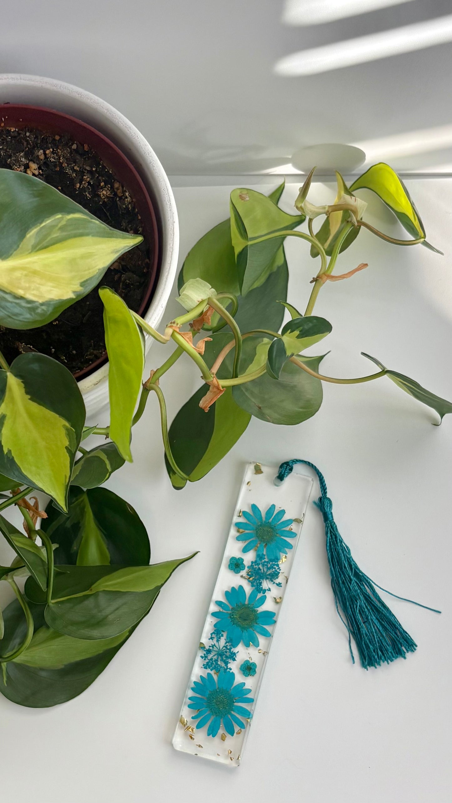 Teal Blue Floral Bookmark