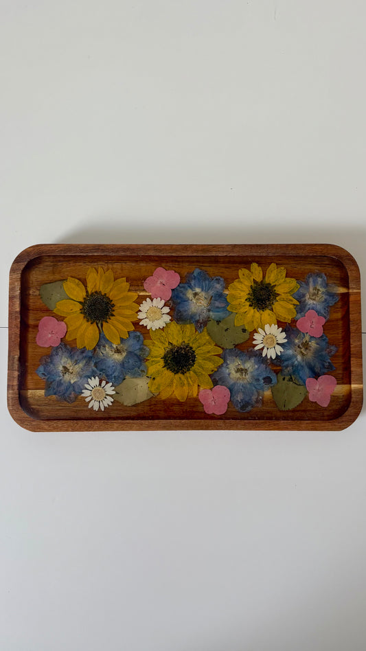 Small Rectangle Wood Floral Tray